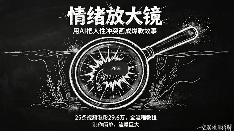 AI制作“情绪放大镜“视频，25条视频涨粉29.6W粉，流量巨大，制作简单，全流程教程-网创项目总站