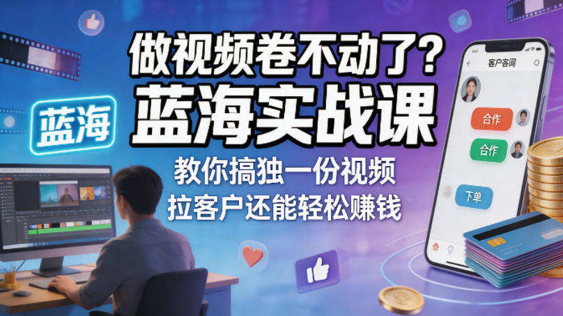 做视频卷不动了？蓝海实战课教你搞独一份视频，拉客户还能轻松賺钱！【原创双语字幕】-网创项目总站