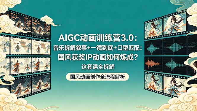AIGC动画训练营3.0：音乐拆解叙事+一镜到底+口型匹配：国风获奖IP动画如何炼成？这套课全拆解-网创项目总站