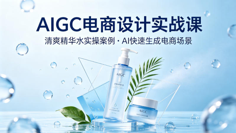AIGC电商设计实战课，以清爽精华水为实操案例，教你用AI快速生成电商场景-网创项目总站