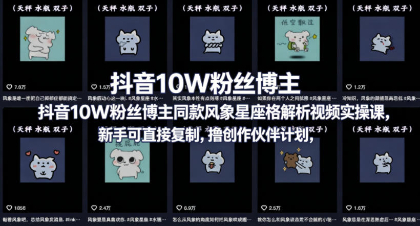 抖音10W粉丝博主同款星座性格解析视频实操课，新手可直接复制，撸创作伙伴计划，分成计划等-网创项目总站