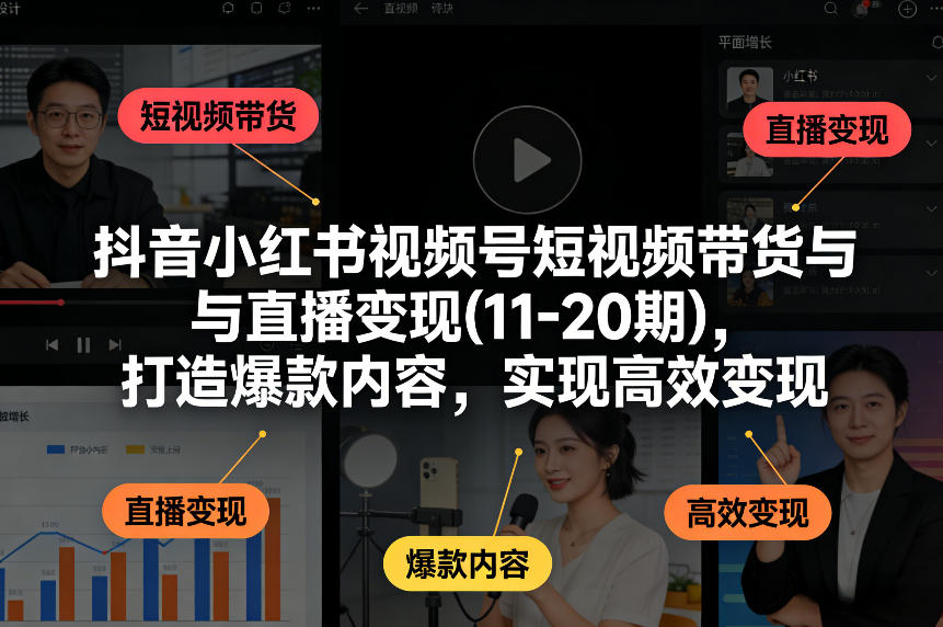 抖音小红书视频号短视频带货与直播变现(10-21期)，打造爆款内容，实现高效变现(更新05月08日)-网创项目总站