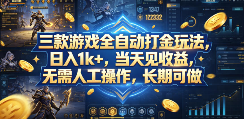 三款游戏全自动打金玩法，日入1k+，当天见收益，无需人工操作，长期可做【揭秘】-网创项目总站