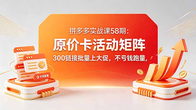 拼多多实战课58期：原价卡活动矩阵，300链接批量上大促，不亏钱跑量-网创项目总站