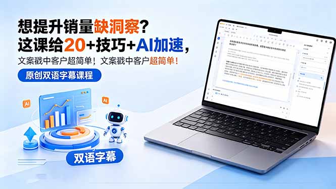 想提升销量缺洞察？这课给 20 + 技巧 + AI 加速，文案戳中客户超简单！【原创双语字幕】-网创项目总站