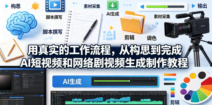 用真实的工作流程，从构思到完成AI短视频和网络剧视频生成制作教程-中英字幕-网创项目总站