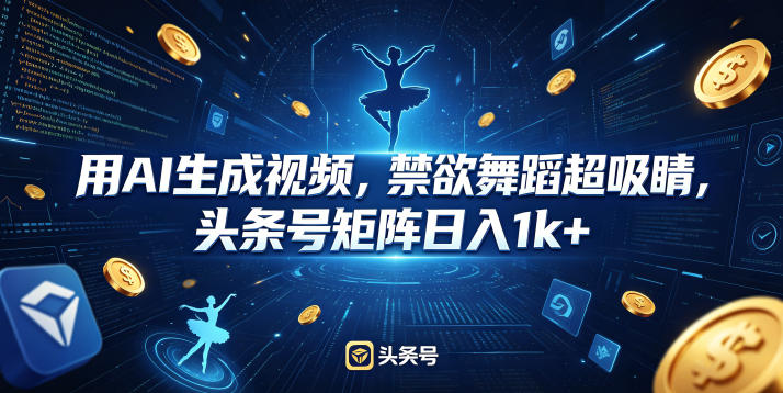 用AI生成视频，禁欲舞蹈超吸睛，头条号矩阵日入1k+-网创项目总站