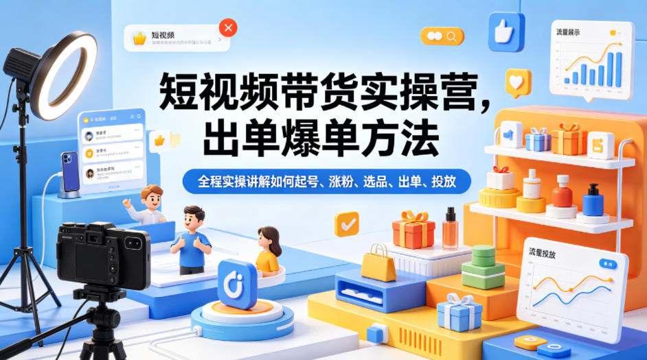 短视频带货实操营，出单爆单方法，全程实操讲解如何起号、涨粉、选品、出单、投放(更新0515)-网创项目总站