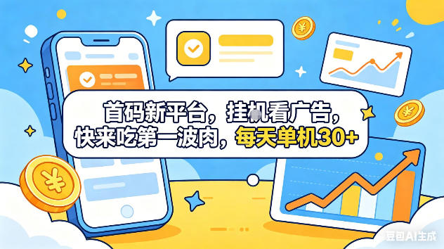 首码新平台，挂G自动看广告，快来吃第一波肉，每天单机30+，可矩阵放大【揭秘】-网创项目总站