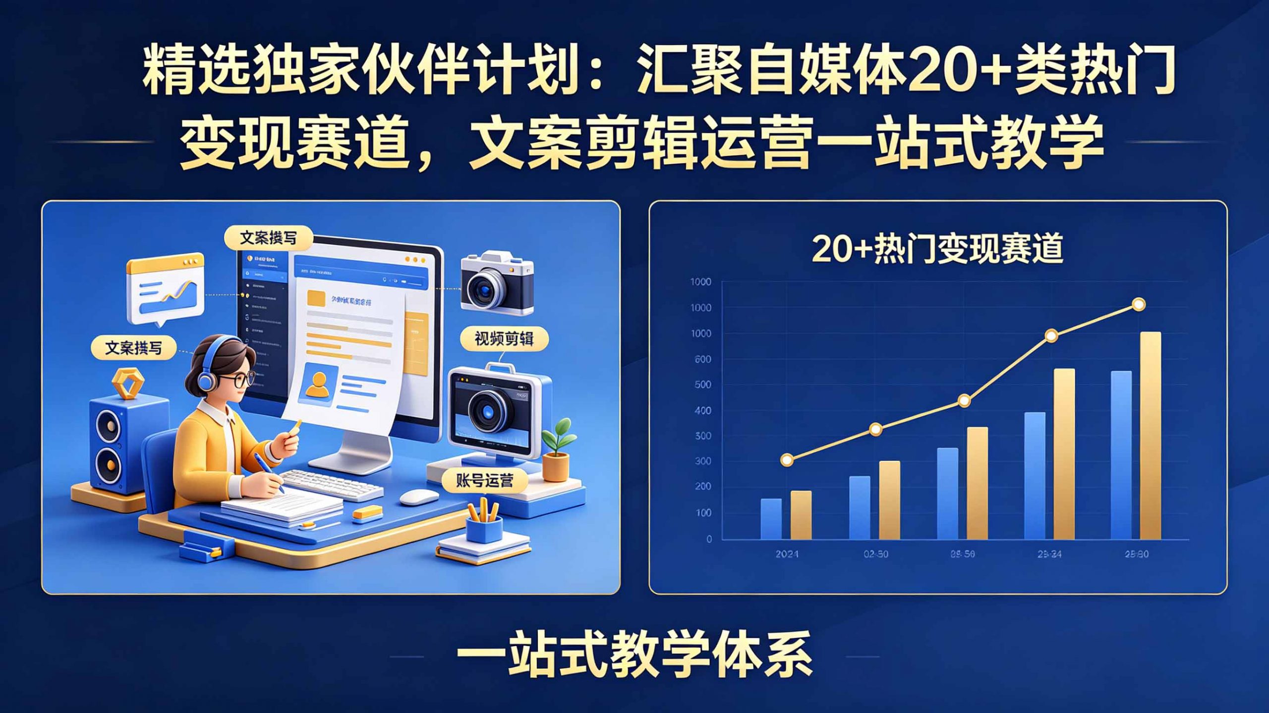 精选独家伙伴计划：汇聚自媒体20+类热门变现赛道，文案剪辑运营一站式教学-网创项目总站