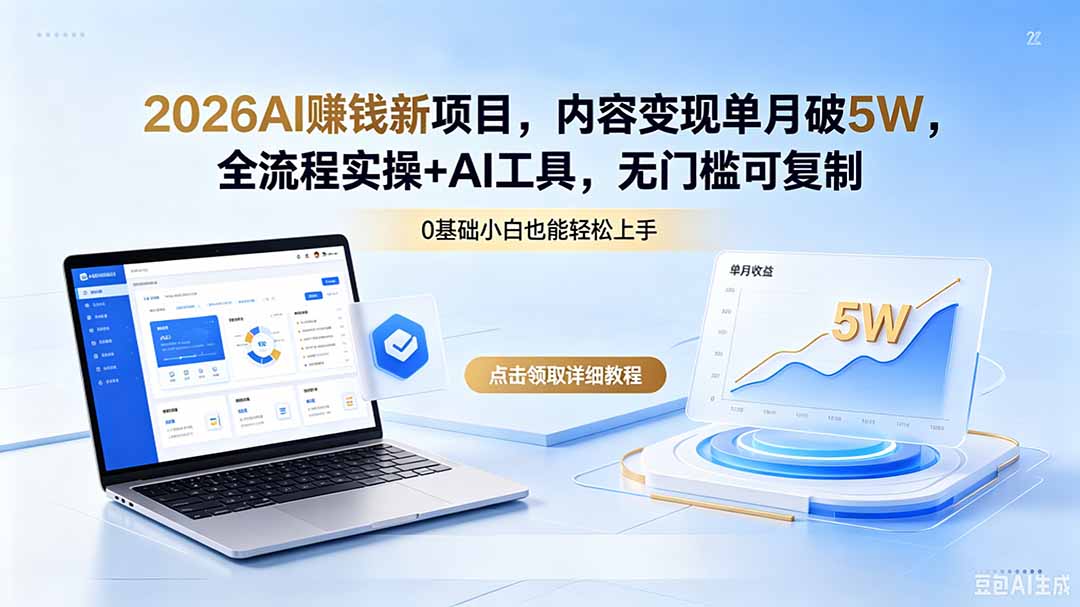 2026AI赚钱新项目，内容变现单月破5W，全流程实操+AI工具，无门槛可复制-网创项目总站