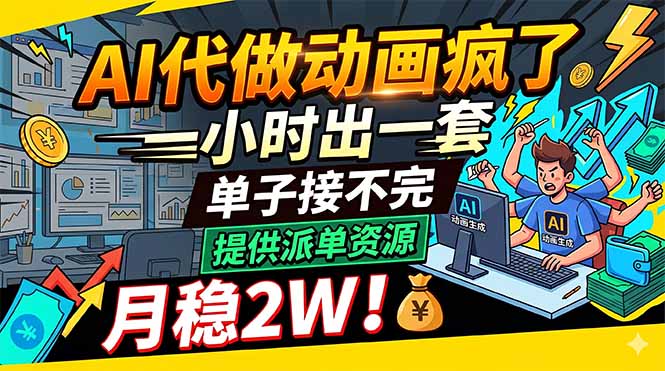 AI代做动画疯了，一小时出一套，单子接不完，提供派单资源，月稳2W！-网创项目总站