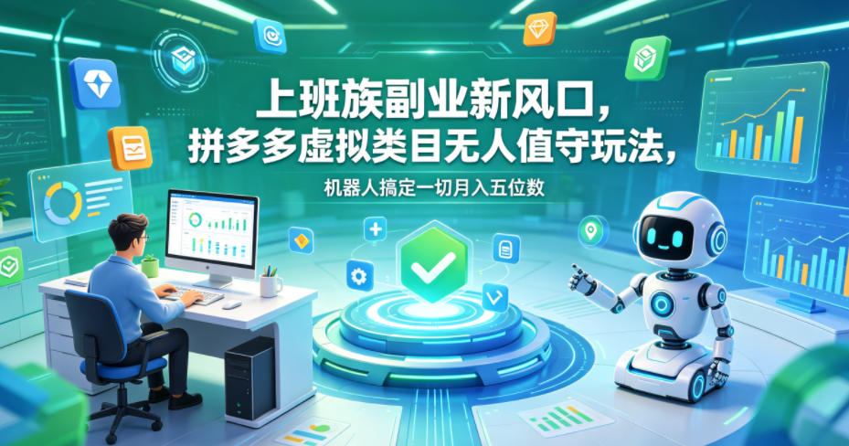 上班族副业新风口，拼多多虚拟类目无人值守玩法，机器人搞定一切月入五位数【揭秘】-网创项目总站