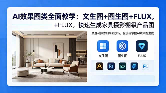 AI效果图类全面教学：文生图+图生图+FLUX，快速生成家具摄影棚级产品图-网创项目总站