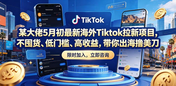 某大佬5月初最新海外Tiktok拉新项目，不囤货、低门槛、高收益，带你出海撸美刀-网创项目总站