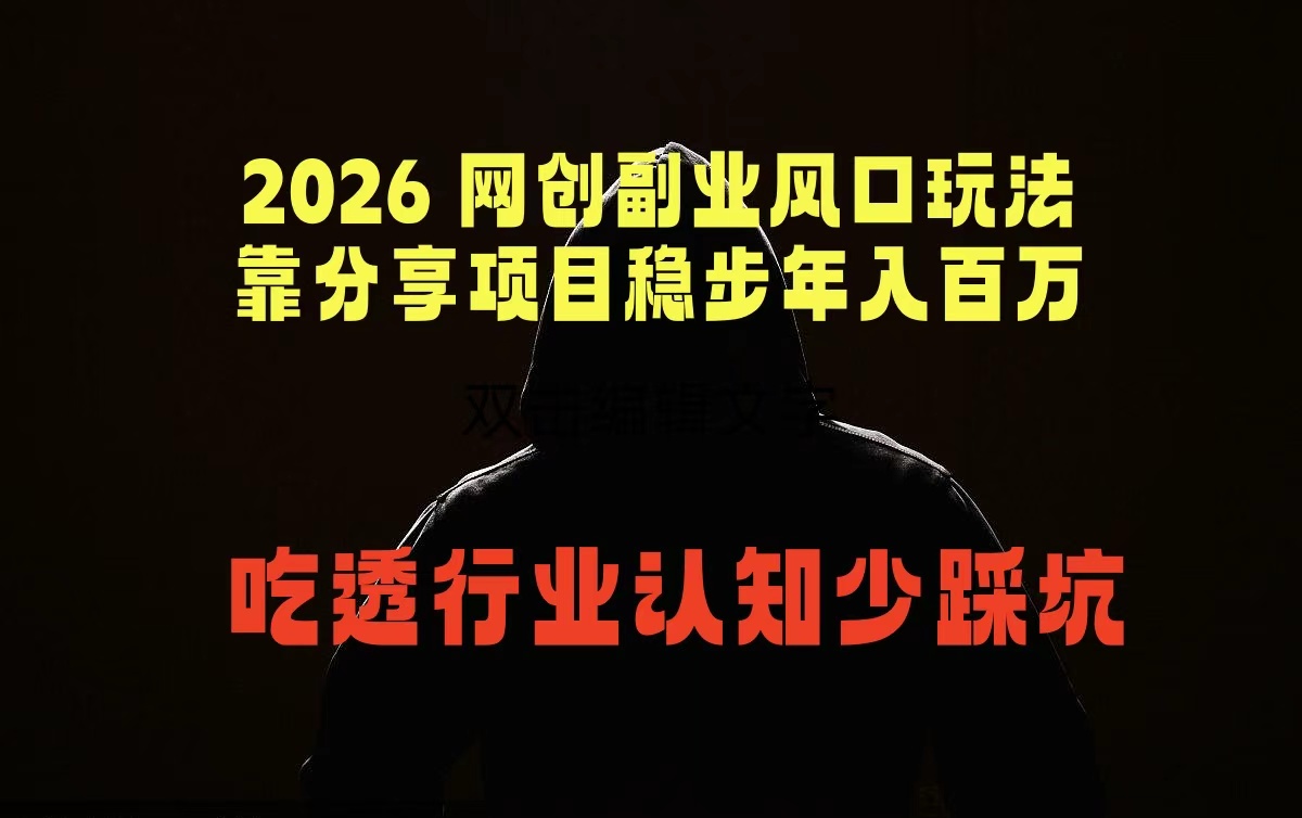 2026 网创副业风口玩法，靠分享项目稳步年入百万，吃透行业认知少踩坑-网创项目总站
