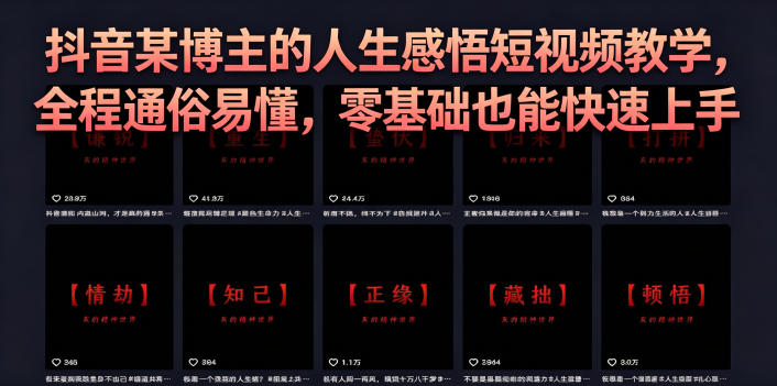 抖音某博主的灰太狼人生感悟短视频教学，全程通俗易懂，零基础也能快速上手-网创项目总站