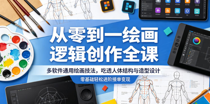 从零到一绘画逻辑创作全课，多软件通用绘画技法，吃透人体结构与造型设计，零基础轻松进阶接单变现-网创项目总站