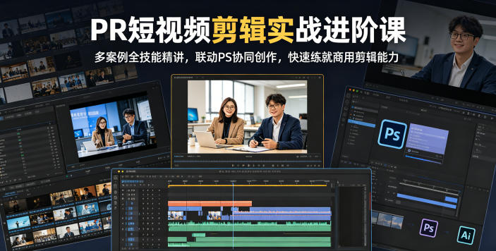 PR短视频剪辑实战进阶课,多案例全技能精讲,联动PS协同创作,快速练就商用剪辑能力-网创项目总站