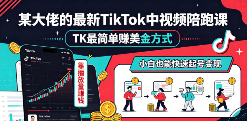 某大佬的最新TikTok中视频陪跑课,TK最简单賺美金方式,靠播放量賺钱,小白也能快速起号变现-网创项目总站