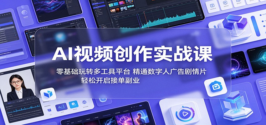 AI视频创作实战课：零基础玩转多工具平台，精通数字人广告、剧情片，轻松开启接单副业-网创项目总站