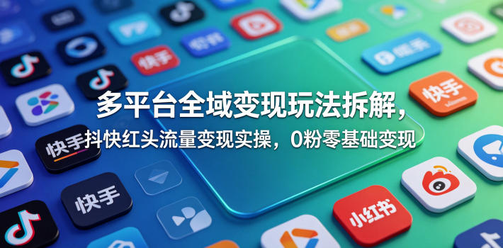 多平台全域变现玩法拆解，抖快红头流量变现实操，0粉零基础变现-网创项目总站