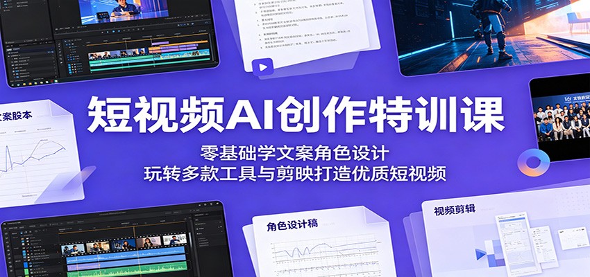 短视频AI创作特训课：零基础学文案角色设计，玩转多款工具与剪映打造优质短视频-网创项目总站