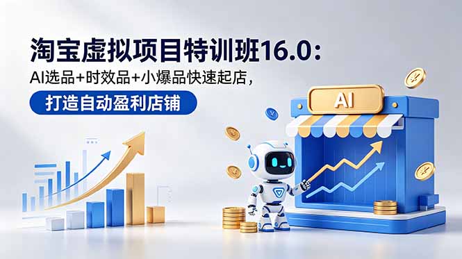 淘宝虚拟项目特训班16.0：AI选品+时效品+小爆品快速起店，打造自动盈利店铺-网创项目总站
