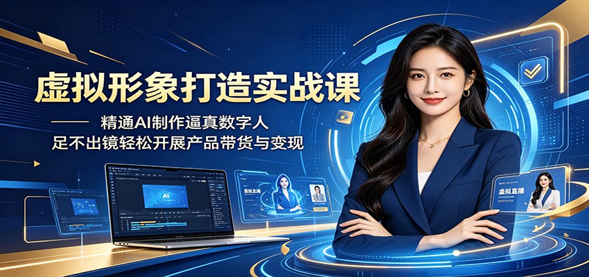 虚拟形象打造实战课：精通AI制作逼真数字人，足不出镜轻松开展产品带货与变现-网创项目总站