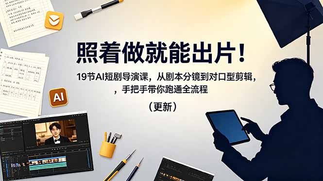 照着做就能出片！19节AI短剧导演课，从剧本分镜到对口型剪辑，手把手带你跑通全流程(更新-网创项目总站