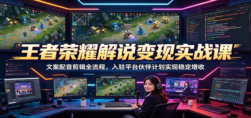 王者荣耀解说变现实战课：文案配音剪辑全流程，入驻平台伙伴计划实现稳定增收-网创项目总站