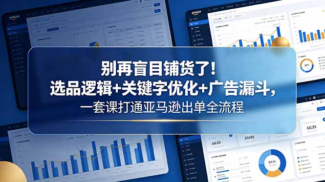 别再盲目铺货了！选品逻辑+关键字优化+广告漏斗，一套课打通亚马逊出单全流程-网创项目总站