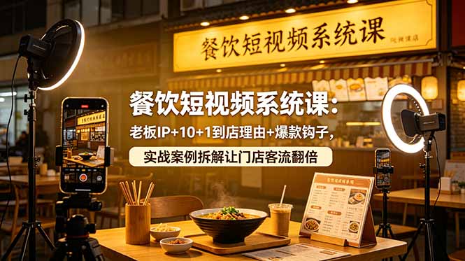 餐饮短视频系统课：老板IP+10+1到店理由+爆款钩子，实战案例拆解让门店客流翻倍-网创项目总站