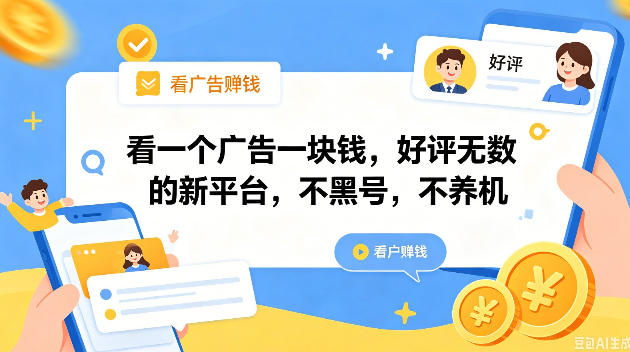 看一个广告一块钱，好评无数的新平台，不黑号，不养机，一撸几十块钱还是不错的【揭秘】-网创项目总站