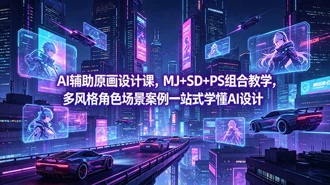 AI辅助原画设计课，MJ+SD+PS组合教学，多风格角色场景案例一站式学懂AI设计-网创项目总站