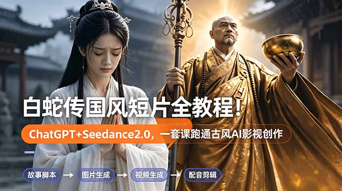 白蛇传-国风短片全教程！ChatGPT+Seedance2.0，一套课跑通古风AI影视创作-网创项目总站