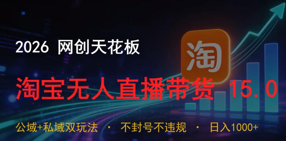 2026网创天花板，淘宝无人直播带货15.0，公域+私域双玩法，日入1k+，不违规不封号【揭秘】-网创项目总站