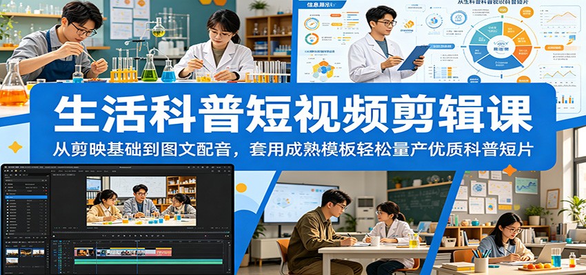 生活科普短视频剪辑课：从剪映基础到图文配音，套用成熟模板轻松量产优质科普短片-网创项目总站