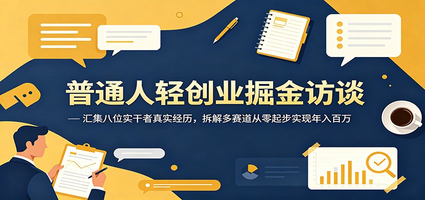 普通人轻创业掘金访谈：汇集八位实干者真实经历，拆解多赛道从零起步实现年入百万-网创项目总站