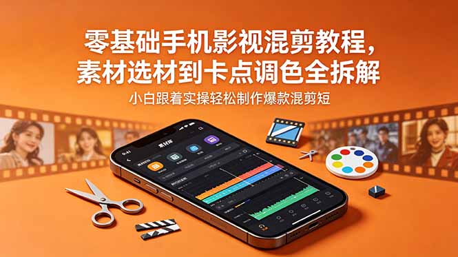 零基础手机影视混剪教程，素材选材到卡点调色全拆解，小白跟着实操轻松制作爆款混剪短片-网创项目总站