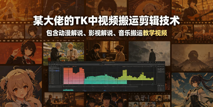 某大佬的TK中视频搬运剪辑技术，包含动漫解说、影视解说、音乐搬运教学视频-网创项目总站