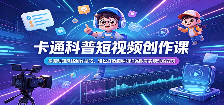 卡通科普短视频创作课:掌握动画风格制作技巧,轻松打造趣味知识类账号实现涨粉变现-网创项目总站