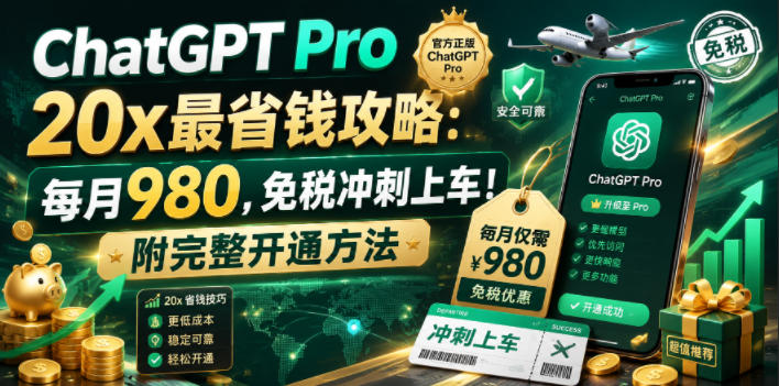 ChatGPT Pro 20x最省钱攻略:每月980,免税冲刺上车!附完整开通方法【文档】-网创项目总站