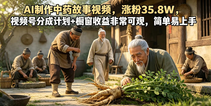 AI制作中药故事视频,涨粉35.8W,视频号分成计划+橱窗收益非常可观,简单易上手-网创项目总站