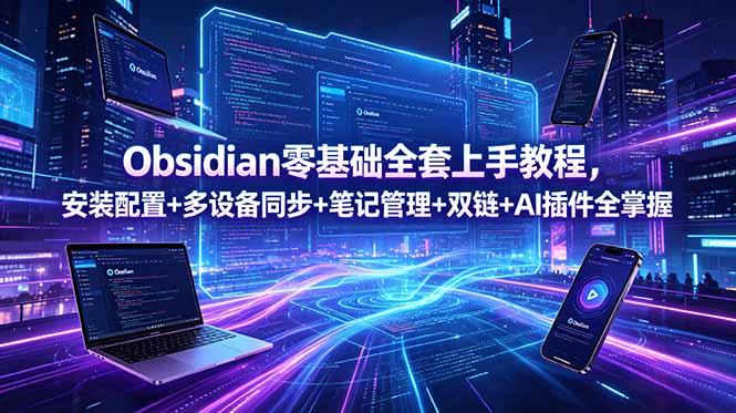 Obsidian零基础全套上手教程，安装配置+多设备同步+笔记管理+双链+AI插件全掌握-网创项目总站