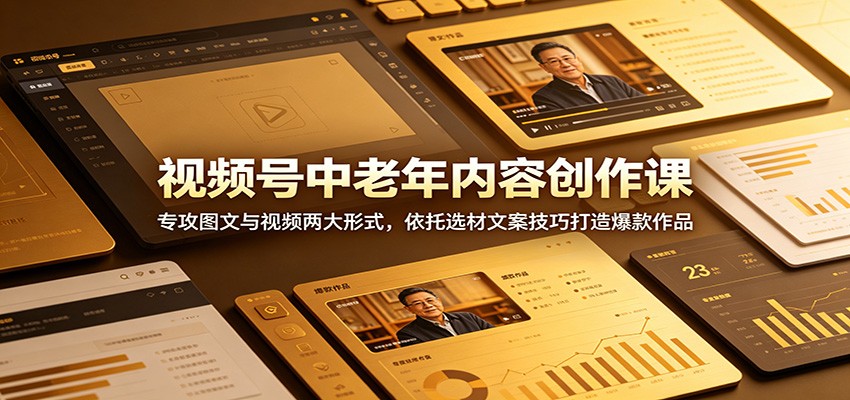 视频号中老年内容创作课：专攻图文与视频两大形式，依托选材文案技巧打造爆款作品-网创项目总站