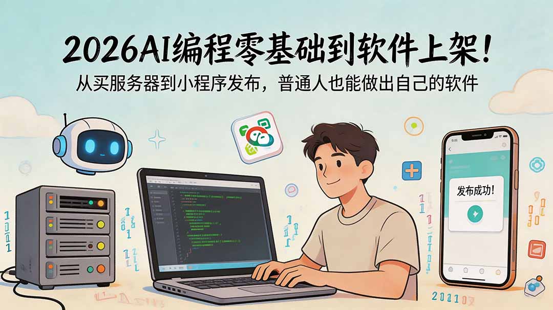 2026AI编程零基础到软件上架！从买服务器到小程序发布，普通人也能做出自己的软件-网创项目总站
