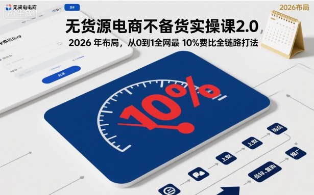 无货源电商不备货实操课2.0，2026年布局，从0到1全网最低10%费比全链路打法【更新26年6月16日】-网创项目总站
