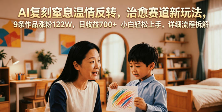AI复刻窒息温情反转,治愈赛道新玩法,9条作品涨粉122W,日收益700+ 小白轻松上手,详细流程拆解-网创项目总站
