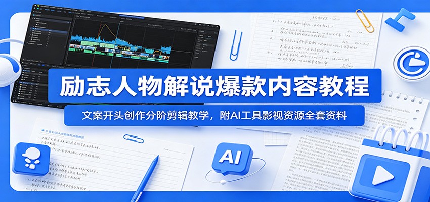 励志人物解说爆款内容教程:文案开头创作分阶剪辑教学,附AI 工具影视资源全套资料-网创项目总站